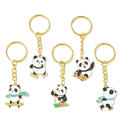 Porte-clés pendentifs en émail en alliage de panda de sport, avec porte-clés fendus, couleur mixte, 8~8.2 cm, 5 pièces / kit