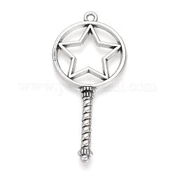 Tibetan Style Alloy Big Open Back Bezel Pendants, For DIY UV Resin, Epoxy Resin, Pressed Flower Jewelry, Cadmium Free & Lead Free, Flat Round with Star, Antique Silver, 55x25.5x2mm, Hole: 2mm, about 235pcs/1000g