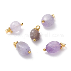 Natural Amethyst Charms, with Brass Eye Pin & Alloy Daisy Spacer Beads, Golden, Nuggets, 12.5~15.5x7~9x5.5~6.5mm, Hole: 1.8mm