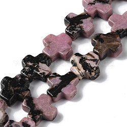 Chapelets de perles en rhodonite naturelle, croix, 13~13.5x12.5~13.5x4~5mm, Trou: 1mm, Environ 18 pcs/chapelet, 9.21'' (23.4 cm)