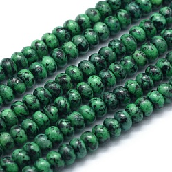 Gefärbte natürliche Sesam Jaspis / Kiwi Jaspis Perlen Stränge, Rondell, grün, 6x4 mm, Bohrung: 1 mm, ca. 96 Stk. / Strang, 15.94 Zoll (40.5 cm)