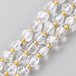 Chapelets de perles en cristal de quartz naturel, perles de cristal de roche, avec des perles de rocaille, dés célestes à six faces, facette, 6~6.5x6~6.5mm, Trou: 1mm, Environ 26 pcs/chapelet, 7.99 pouce (20.3 cm)