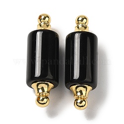 Breloques connecteurs en obsidienne naturelle, avec plaqué or accessoires en 304 acier inoxydable, liens de colonne, 36x12mm, Trou: 1.2~1.4mm