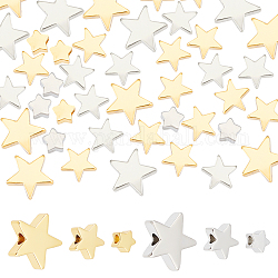 PandaHall 60Pcs Brass Star Beads, 2 Color Star Spacer Beads Twinkle Star Loose Beads Star Jewellery Charms for DIY Jewellery Necklace Bracelet Earrings Bangles Keychains Making, 4mm/6mm/8mm