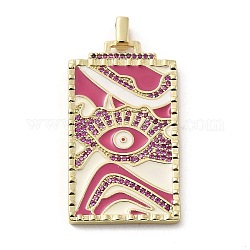 Brass Micro Pave Cubic Zirconia Pendants with Enamel, 
Rectangle with Evil Eye, Pale Violet Red, 42.5x21.5x4mm, Hole: 4x2.5mm