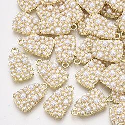 ABS Plastic Imitation Pearl Pendants, with Alloy Findings, Trapezoid, Light Gold, 19x11.5x5mm, Hole: 1.8mm