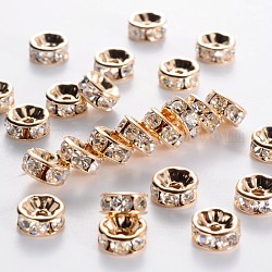 Perles séparateurs en laiton avec strass, grade AAA, bride droite, sans nickel, couleur de métal d'or clair, rondelle, cristal, 8x3.8mm, Trou: 1.5mm