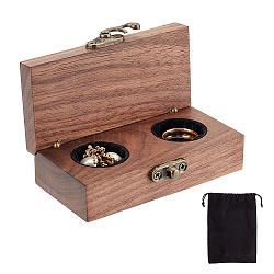 FINGERINSPIRE Vintage Wooden Ring Box for 2 Rings Walnut 2-Slot Couple Ring Display Box Wedding Ring Double Ring Box Small Jewelry Organizer Holder with Black Sponge Inside and Velvet Bag