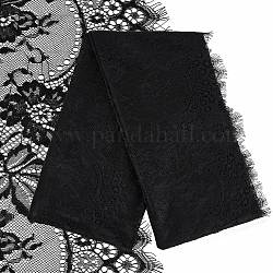 Tissu de dentelle de cils en nylon, pour bricolage vêtements décoratifs couture applique tissu, noir, 300x75x0.03 cm