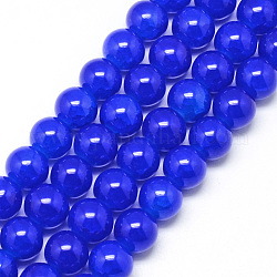 Chapelets de perles en verre craquelé peint, ronde, bleu, 8mm, Trou: 1.3~1.6mm, Environ 100 pcs/chapelet, 31.4 pouce