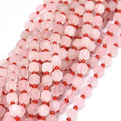 Natürlichen Rosenquarz Perlen Stränge, mit Glasperlen, facettiert, Doppelkegel, doppelt abgeschlossene Punktprismenperlen, 6~7x6~7 mm, Bohrung: 0.8 mm, ca. 43 Stk. / Strang, 15.55 Zoll (39.5 cm)