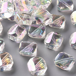 Transparente Acryl Perlen, ab Farbe plattiert, Rhombus, klar ab, 16.5x16.5x7 mm, Bohrung: 2 mm, Seitenlänge: 15x15 mm