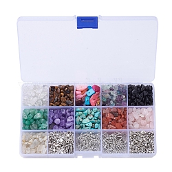 DIY Jewelry Finding Kits, with Gemstone Chip Beads, Freshwater Shell Chips Beads, Tibetan Style Alloy Findings, Brass Jump Ring & Earring Hook, Iron Eye Pin & Head Pin, 17.4x10x2.15cm