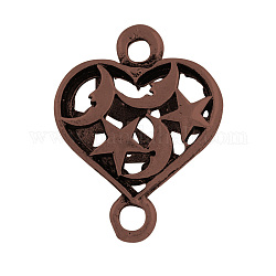 Tibetan Style Alloy Hollow Links, Heart with Moon and Star, Lead Free  & Nickel Free, Red Copper, 26x20x8mm, Hole: 2.5mm