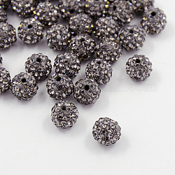 Black Diamond Grade A Round Pave Disco Ball Beads, Polymer Clay Rhinestone Beads, PP14(2~2.1mm), 10mm, Hole: 1.2~1.7mm
