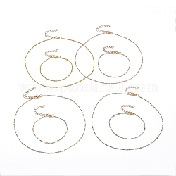 Ensembles de colliers et bracelets en acier inoxydable émaillé doré, avec chaîne d'extension en fer et 304 fermoir en acier inoxydable, couleur mixte, 16.92 pouce (43 cm), 7-5/8 pouce (19.3 cm)