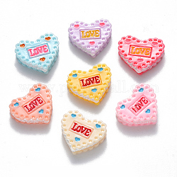 Cabochon decodificati in resina, per San Valentino, biscotto a forma di cuore, con la parola amore, colore misto, 16x19x5~6mm