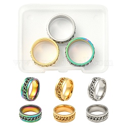 3 Uds., 3 colores, 201 anillos de dedo de cadena de acero inoxidable para mujer, color mezclado, nosotros tamaño 6 1/2 (16.9 mm), 1pc / color