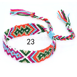 Bracciale in cordoncino di cotone intrecciato con motivo a rombi, bracciale brasiliano etnico tribale regolabile per donna, verde scuro, 5-7/8~14-1/8 pollice (15~36 cm)