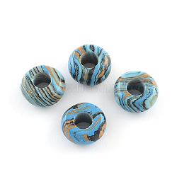 Synthetische Malachit Stein Europäische Perlen, Großloch perlen, Rondell, gefärbt, Verdeck blau, 14x7~8 mm, Bohrung: 5 mm