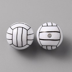 Perles de résine opaques sur le thème du sport, volley-ball, noir, blanc, 18mm, Trou: 2.4mm