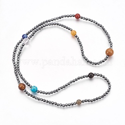 Electroplate Synthetic Hematite Beaded Necklaces, with Natural Mixed Stone, 31.1 inch(79cm)