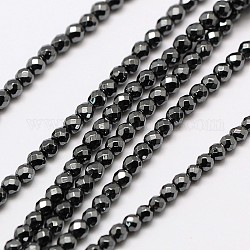Chapelets de perle en hématite synthétique sans magnétique, ronde à facettes, 3mm, Trou: 0.8mm, Environ 136 pcs/chapelet, 16 pouce