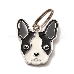 Aolly anhänger, mit Emaille, Eisenbiegering, Boston Terrier-Form, Platin Farbe, 25x21x2 mm, Bohrung: 12.4 mm