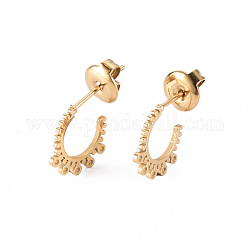 304 Stainless Steel Stud Earring Findings, Ear Wire, with Earring Backs/Ear Nut and Loop, Real 14K Gold Plated, 11x17x1mm, Hole: 1mm, Pin: 0.8mm