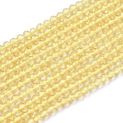 Abalorios de vidrio, imitación de cuarzo, facetados, redondo, amarillo vara de oro claro, 2mm, agujero: 0.5 mm, aproximamente 175 pcs / cadena, 14.9 pulgada (38 cm)