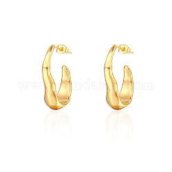 304 Stainless Steel Twist Oval Stud Earrings, Half Hoop Earrings, Real 18K Gold Plated, 27x8mm