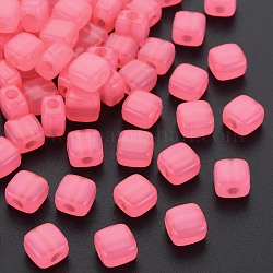 Abalorios de acrílico de la jalea de imitación, cuadrado, color de rosa caliente, 8x8x5.5mm, agujero: 2.5 mm, aproximamente 1800 unidades / 500 g