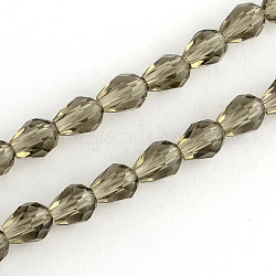 Chapelets de perles en verre, attrape soleil en cristal, facette, larme, gris foncé, longueur d'environ 7.5~8 mm , épaisseur de 6mm, Trou: 1.5mm, Environ 69 pcs/chapelet