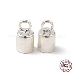925 Sterling Silver Cord Ends, End Caps, Column, Silver, 8x5mm, Hole: 1.8mm, Inner Diameter: 4mm