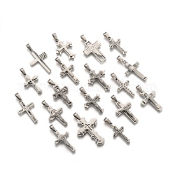 304 Stainless Steel Pendants, with Rhinestone, Mixed Style, Cross, 25~32x15~22x3~5mm, Hole: 7x3.5mm