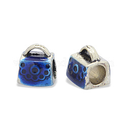 Antike silber ton legierung emaille europäischen Metall Großlochperlen, Großloch perlen, Tasche für die Dame, Blau, 10x9x8.5 mm, Bohrung: 5 mm