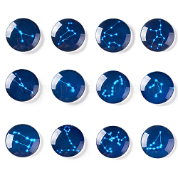 Glas cabochons, Kuppel / halbrunde mit zwölf Konstellationen / Sternbild, marineblau, 25x6 mm