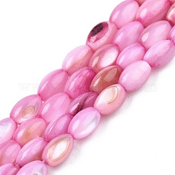Freshwater Shell Beads Strands, Dyed, Oval, Camellia, 4~5x2.5~4mm, Hole: 0.6mm, about 77~79pcs/strand, 14.57 inch~15.16 inch(37cm~38.5cm)