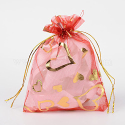 Сердце напечатаны органза сумки, свадьбы пользу сумки, пользу мешок, подарочные пакеты, прямоугольные, красные, 12x10 см