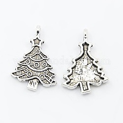 Antique Silver Tibetan Style Christmas Tree Pendant Settings for Enamel, Lead Free, Size: 23mm long, 17mm wide, 4mm thick, hole: 2mm