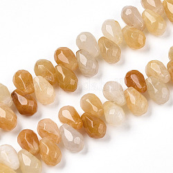 Chapelets de perles en jade topaze naturelle, perles percées, facette, larme, 9~9.5x6mm, Trou: 0.8mm, Environ 44 pcs/chapelet, 7.6 pouce