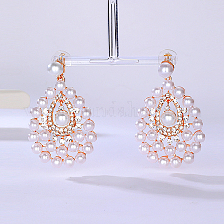 Boucles d'oreilles pendantes en forme de larme d'imitation perle, Boucles d'oreilles pendantes en alliage plaqué or véritable 18 carat, blanc, 55x35mm