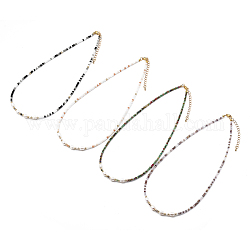 Perlenketten, mit Messing-Perlen, Glasperlen, natürliche Perlenperlen und 304 Hummerkrallenverschlüsse aus Edelstahl, golden, Mischfarbe, 17.91 Zoll (45.5 cm)