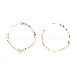Rack Plating Brass Stud Earring Findings, with Loop, Cadmium Free & Lead Free, Twist Ring, Real 14K Gold Plated, 42.5x39x3mm, Hole: 1.8mm, Pin: 0.7mm
