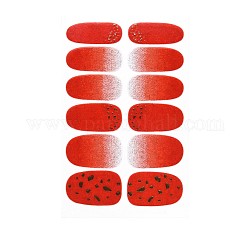 Avocados & Strawberries & Flowers Full Cover Nail Art Stickers, Glitter Powder Decals, Self Adhesive, for Nail Tips Decorations, Crimson, 25.5x10~16.5mm, 12pcs/sheet