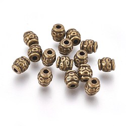 Abalorio de estilo tibetano, color de bronce antiguo, Perlas de aleación de zinc, sin plomo y el cadmio, barril, 6 mm de diámetro, 6 mm de largo, agujero: 2 mm