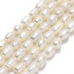 Natural Cultured Freshwater Pearl Beads Strands, Rice, Linen, 6.5~8x4~5mm, Hole: 0.7mm, about 54pcs/strand, 13.39''(34cm)