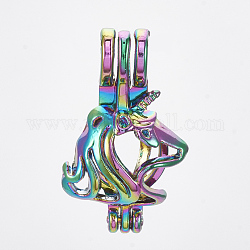 Plated Alloy Bead Cage Pendants, Unicorn, Colorful, 24.5x14.5x10mm, Hole: 4x4.5mm, Inner Measure: 8mm