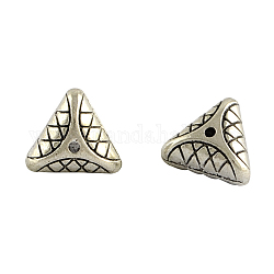Perline triangolo lega stile tibetano distanziali,  cadmio& piombo libero, argento antico, 10x11x6mm, Foro: 1 mm