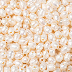 Perlas de agua dulce cultivadas naturales de grado b, agradable para hacer pendientes del día de la madre, oval, color natural, blanco, 8~9x8~12mm, agujero: 2.5 mm